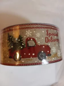 Christmas Ribbon Wired Edge Fifty Yards Members Mark Special Delivery Truck Tree - Picture 1 of 5