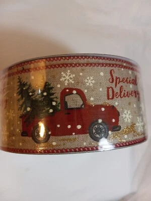 Christmas Ribbon Wired Edge Fifty Yards Members Mark Special Delivery Truck Tree - Image 1 of 4