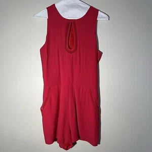 LOVERS + FRIENDS Sleeveless Keyhole Romper Shorts Red w/ Pockets Size Small - Picture 1 of 11