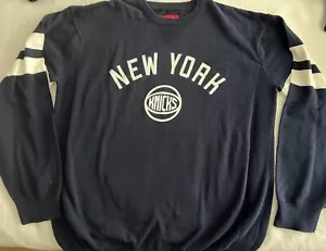 NY KNICKS COTTON SWEATER XL SPORTIQE STATE CREW SHIRT NAVY MSG NBA BASKETBALL - Picture 1 of 8