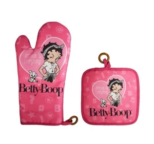 Betty Boop Kitchen Pot Holder & Oven Mitt Set Pink Cooking Chef BBQ Baking Gift - Picture 1 of 1