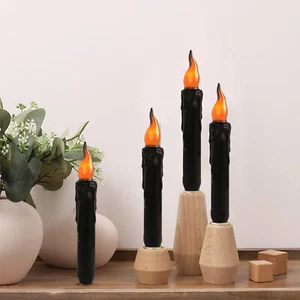 Halloween Candle set of 4 LED Flamless Taper Candlestick Smokeless Black Candles - Picture 1 of 4
