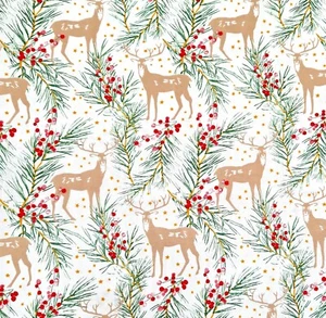 Weihnachten Leinwand Stoff - Hirsch Blätter Beeren - Weihnachten Handwerk Polsterstoff - Bild 1 von 8