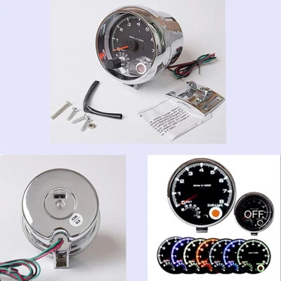 Tacómetro Coche 3.75" Calibre 7 LED Colores Ajustable 0-8000 RPM Luz de Cambio Foto 1 de 4