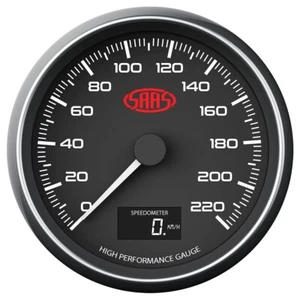 SAAS Speedometer 0-220 KPH 3 1/2" 89mm In Dash Black Muscle Series SG31632 - Picture 1 of 6