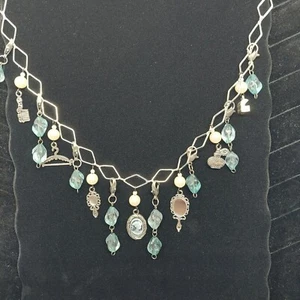 Vintage style cameo necklace blue/silver has removable beads Victorian mirror - Picture 1 of 11
