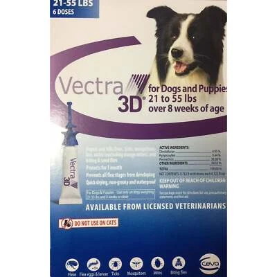 Vectra 3D Topical Spot on Flea & Tick Dogs Puppies 21-55lbs. 6CT - Image 1 of 4