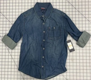 Tommy Hilfiger S Denim Button Down Boy Shirt Three Quarter Length Cuff Sleeve R8 - Picture 1 of 9