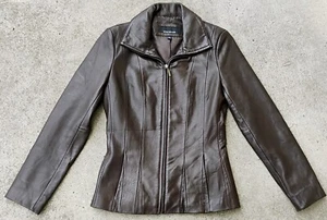 Jones New York Womens Soft Dark Brown 100% Leather Zippered Jacket Size XS - Picture 1 of 5