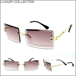 Men's Classy Elegant Sophisticated Modern SUN GLASSES Rimless Gold Metal Frame - Picture 1 of 8