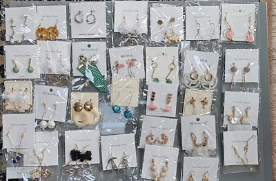 Joblot 50 Pairs Silver &Gold Plated  Mixed Shape Earrings - NEW wholesale Lucky - Image 1 of 3