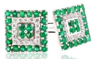 0.96ct Natural round Diamond 14k white gold emerald wedding men cufflinks - Image 1 of 4