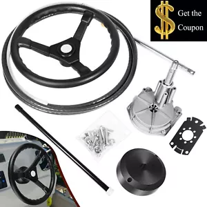 Marine Outboard Boat Rotary Steering System Kit 15 Ft Control Cable 13.5" Wheel - Picture 1 of 9
