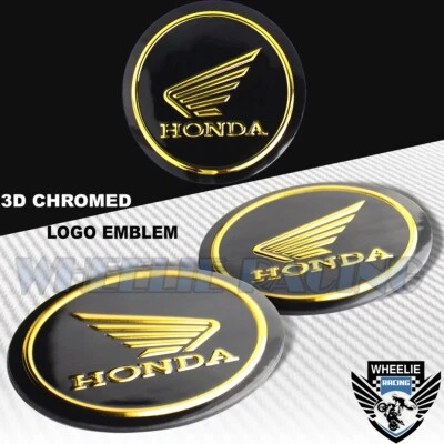 2" EMBLEM DECAL LOGO FAIRING/FENDER BADGE STICKER HONDA WING BLACK+CHROME GOLD - Image 1 of 3