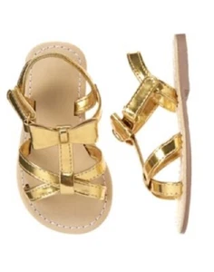 NUOVI sandali gladiatore Gymboree Island Hopper ragazza oro cinturino fiocco scarpe 10 - Foto 1 di 3