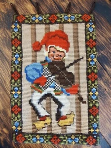 Vintage handgewebte skandinavische Wollwandhängung - Geiger Zwerg Elf Norwegen!!! - Bild 1 von 19