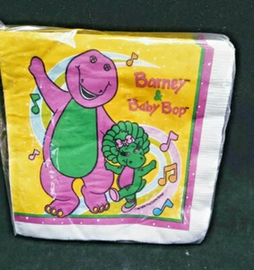 Barney & Baby Bop Napkins 1 Pkg(16 pieces) NEW 9.875 inch square 1995 - Picture 1 of 3