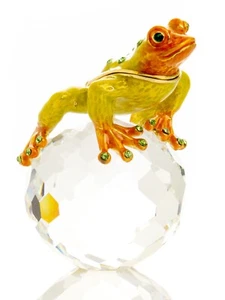 Keren Kopal Frog on crystal ball Trinket box Decorated &Austrian Crystals - Picture 1 of 21