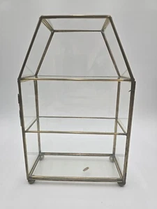 Vintage Brass Glass Mini Curio Cabinet 9 3/4” X 6” X 3” W/ Door - Picture 1 of 16