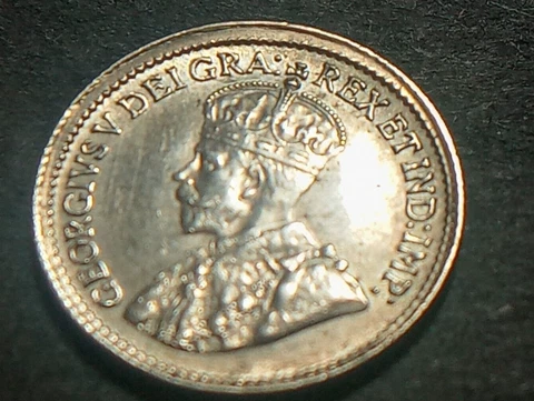 Canada 1920 5 Cent ERROR Coin-Rim-80% Silver Cover