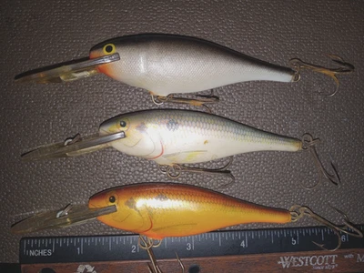 Lot Of 3 Vintage Rapala Deep Running Shad Rap #9 Crankbait Lures - Image 1 of 2
