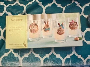 NEW Pier 1 Import Rabbit Tumbler Glasses Hand-painted Set 4 Bunny Easter Spring - Picture 1 of 4