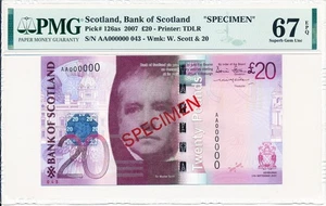 Bank of Scotland Scotland 20 Pounds 2007 Specimen PMG 67EPQ - Picture 1 of 2