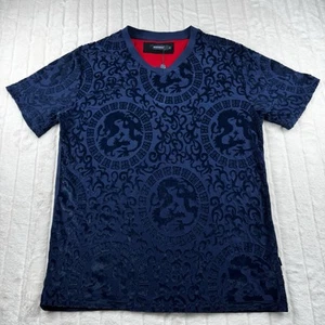 Camiseta BARABAS Cuello en V Para Hombre L Azul Marino Terciopelo 3D Estampado Completo Dragón Azteca Nueva con Etiquetas - Imagen 1 de 15