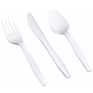 Reusable White/clear Plastic Cutlery Set Spoon Forks Knives Disposable Cutlery - Picture 1 of 32