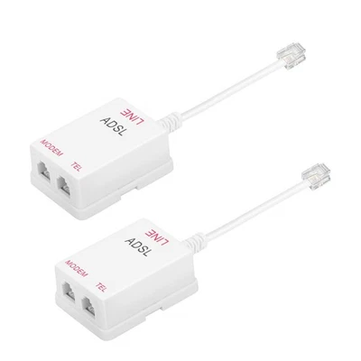 DSL Filter Splitter for Landline Phone, ADSL Modem, RJ11 6P2C, 2 Pack, White - Image 1 of 4