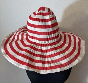Scala Sun Hat Red/ivory Stripe Wire Brim for Shaping Foldable OS Beach Fun - Picture 1 of 10