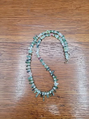 Gemmy Blue And Colored Tourmaline Pieces With Diamond Quartz Necklace 18" - Image 1 of 4