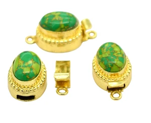 5 Pcs Green Copper Turquoise Box Clasp 1 Strand 18k Gold Plated - Picture 1 of 6