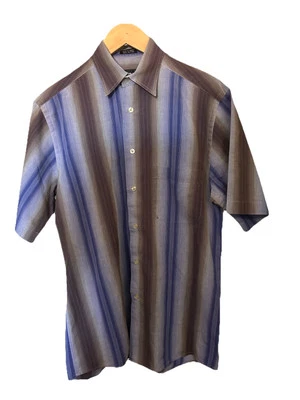 Camisa social casual masculina Sarar pequena manga curta marrom e azul 100% algodão 213 - Imagem 1 de 4