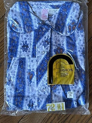Camisón largo vintage Sears para mujer algodón azul pasley broches a presión talla S bolso sellado Foto 1 de 4