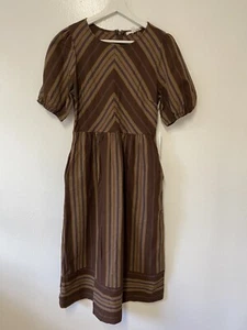 Blu Pepper - Puff Sleeve Striped Woven Dress, NEW, sz L Pockets - Picture 1 of 5