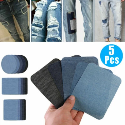 5X DIY Iron sew on Denim Fabric Patches for Clothing Jeans Repair Kits 5 Colors⊥ - Image 1 of 4