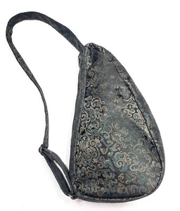 Vintage AmeriBag Healthy Back Black Fleur Brocade Tapestry Sling 17″ Ergonomic - Picture 1 of 16
