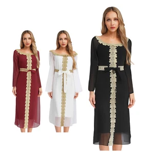 Womens Moroccan Kaftan Dresses Long Sleeves Dress Embroidery Islamic Dubai Robe - Picture 1 of 32