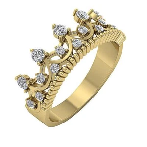 VVS F 0.55 Ct Lab Grown Diamond 14K Yellow Gold Crown Engagement Ring Prong Set - Picture 1 of 9