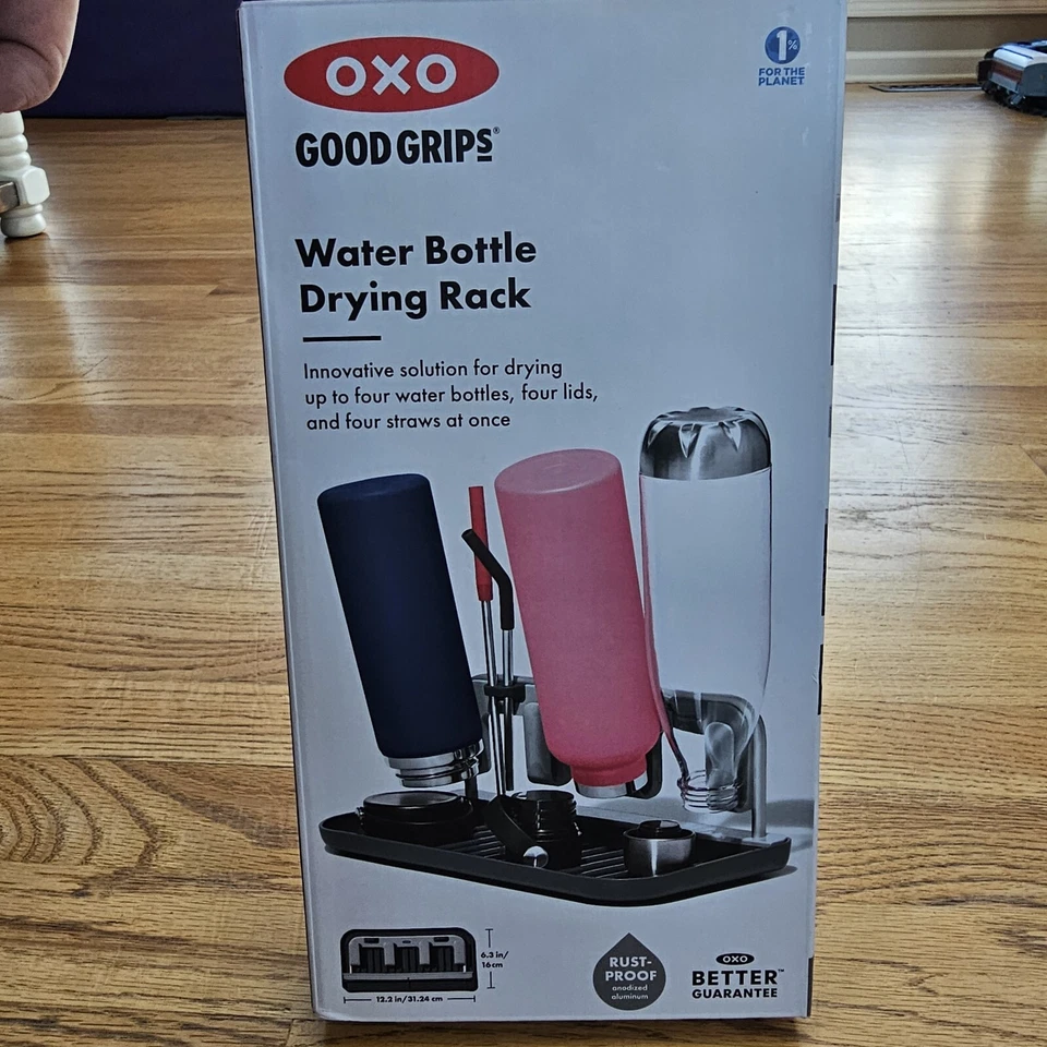 OXO Good Grips Water Bottle Drying Rack 4 Bottles 4 Lids 4 Straws at once