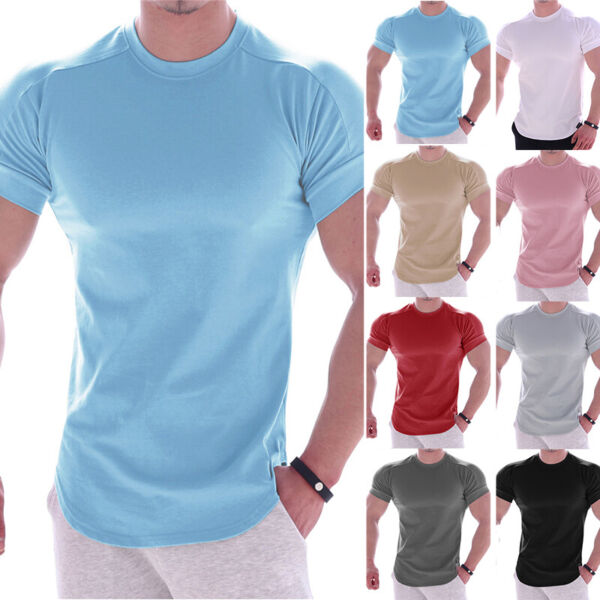 Mens T-Shirt Quick Dry Sport Compression Round T-shirt Gym Fitness Short Sleeve