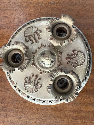 Vintage Art Deco 3 Socket Pressed Tin Ceiling Light Fixture Cover