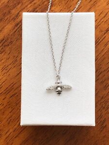 925 Sterling Silver Small Cz Bee Pendant Necklace 8.5x15mm 16-18"