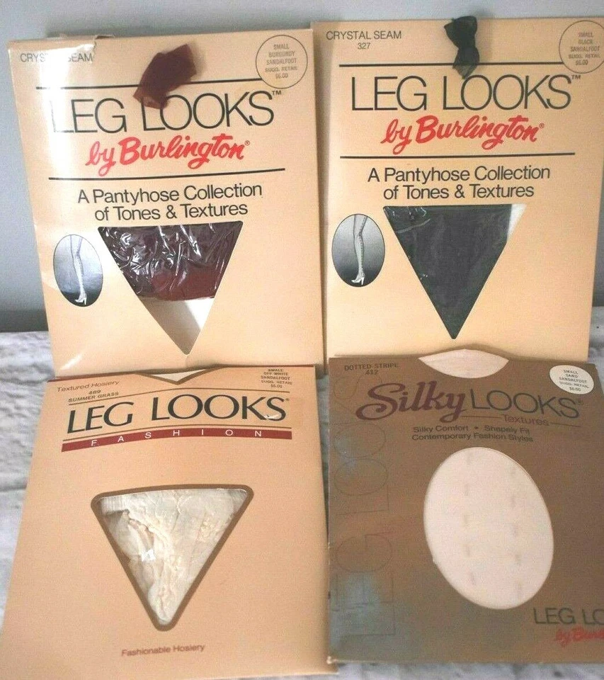 Lot of 4 Pairs of Vintage Pantyhose Size Small Sandalfoot Black Burgundy Sand   - Image 1 of 4