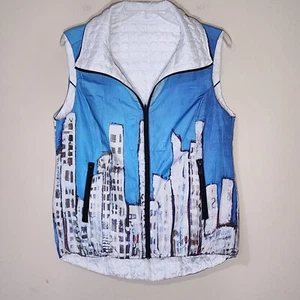 Ubu Reversible Vest Quilted Sz S Cityscape Travel Multi Pocket Packable - Picture 1 of 12