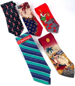 Vintage Seasonal Holiday Men's Necktie Collection Hallmark Christmas Lot of 5 - Picture 1 of 8