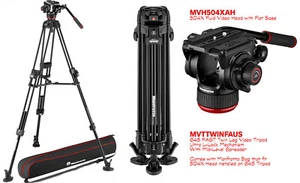 Manfrotto 504X Fluid Video Head + 645 FAST Aluminum Tripod w/ Mid-Level Spreader - Picture 1 of 13