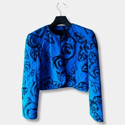 VTG RARE Louis Feraud Womens Short Blazer Silk Quilted Jacket Blue Slip On US 6  - Image 1 of 4