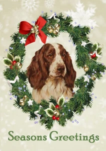 ENGLISCHER SPRINGER SPANIEL JAHRESZEITENGRÜSSE EINZELNER HUND GRUSS WEIHNACHTSKARTE - Bild 1 von 1